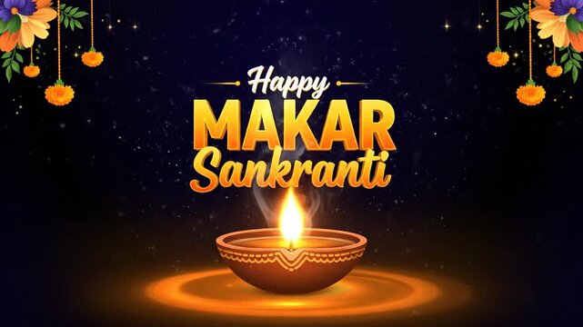 Happy Makar Sankranti Indian Festival Diya Background Animation