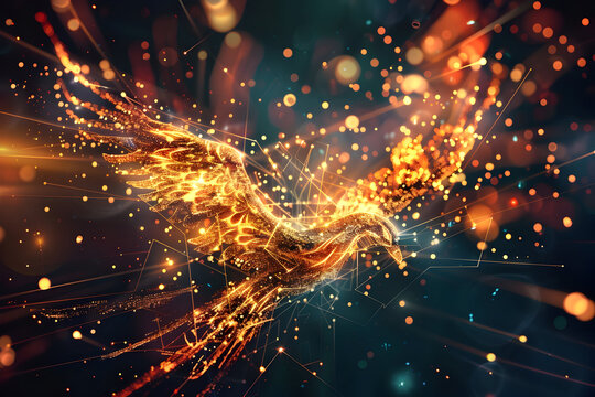 Digital phoenix of light rising from shattered graphs for innovative growth concepts - Powered by Adobe