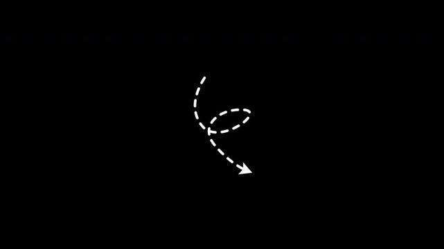 Animated white doodle curved arrows, curved dashed arrow on a transparent background, doodle curved arrow variation