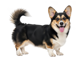 A happy corgi dog standing on transparent background with its tongue out
