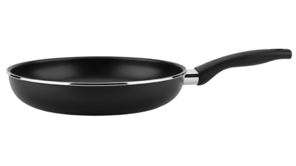 Black non-stick frying pan isolated PNG, kitchen utensil for cooking and food preparation on transparent background