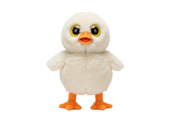 A cute white stuffed chicken toy on transparent background