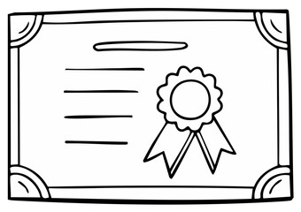 Drawn diploma certificate with ribbon badge award illustration