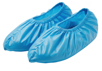 A pair of blue shoe covers on transparent background for hygiene and protection