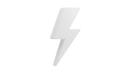 Simple white lightning bolt isolated PNG, energy flash symbol for graphic design and weather concepts on transparent background