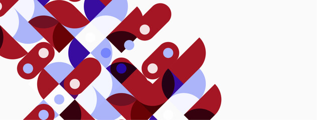 Fototapeta premium Abstract geometric pattern. Red, purple, light blue circles overlap creating dynamic composition. Minimalist design, modern aesthetic.