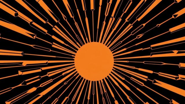 Abstract Orange Sunburst Radiating Energy on Dark Background.
