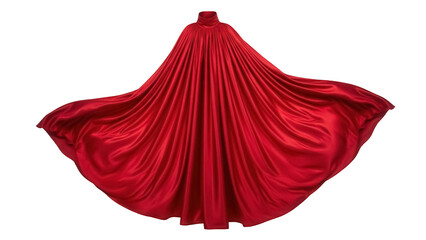 Elegant red cape isolated PNG on transparent background, flowing silk fabric for superhero costume or theatrical design