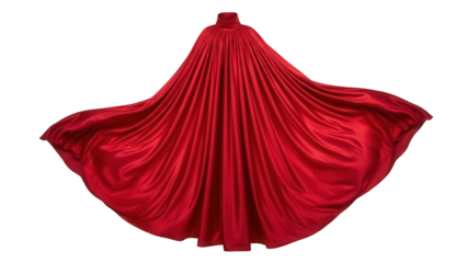Elegant red cape isolated PNG on transparent background, flowing silk fabric for superhero costume or theatrical design