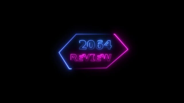 2064 review neon text animation. Business financial management platform background 4k video.