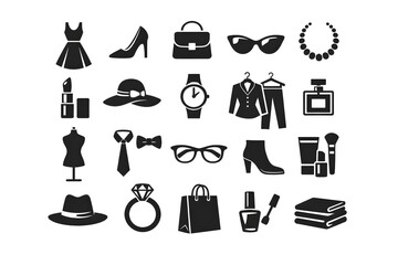 Minimal black and white fashion icons scalable vector set 