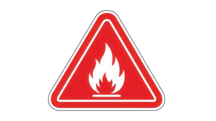 Flammable material warning sign PNG isolated on transparent background, red triangle with fire symbol for safety and hazard prevention