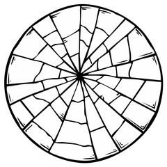 Obraz premium Abstract illustration of a cracked circle graphic in black and white, radial design.
