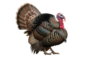 Wild turkey PNG isolated on transparent background, colorful male bird with iridescent feathers for Thanksgiving and nature designs