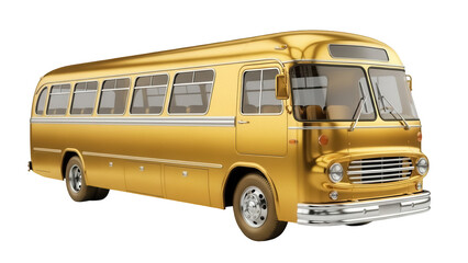 Golden vintage bus PNG isolated on transparent background, classic passenger vehicle for transportation and retro design projects © Matej