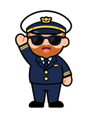 Cartoon Pilot Character in Uniform and Sunglasses