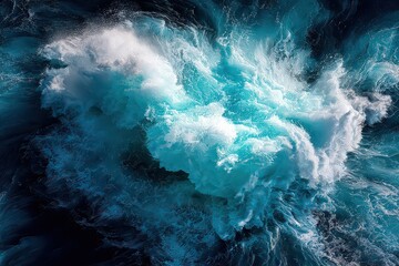 Abstract Rendering of Aqua and White Particles Exploding Against a Black Backdrop Creating Dynamic and Ethereal Movement with a Soft Light Source in the Center