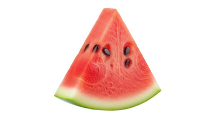 Juicy watermelon slice isolated PNG, refreshing summer fruit with red flesh and black seeds on transparent background, healthy snack