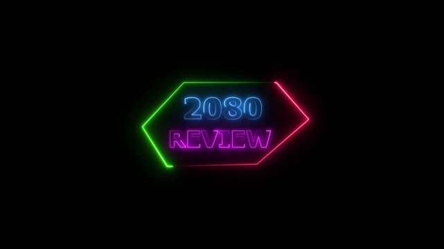 2080 review neon text animation. Business financial management platform background 4k video.
