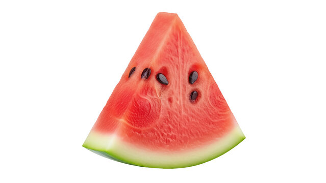 Juicy watermelon slice isolated PNG, refreshing summer fruit with red flesh and black seeds on transparent background, healthy snack