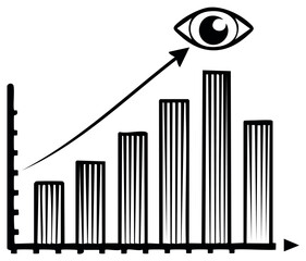 Eye observing upward trend on a hand drawn bar graph signifying growth and success