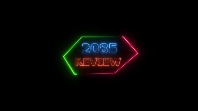 2085 review neon text animation. Business financial management platform background 4k video.