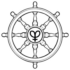 Obraz premium Ship Wheel with Female symbol Navigation Adventure at Sea Vector Symbol Sailing Theme Graphic Art