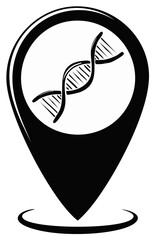 DNA double helix symbol within location pin, concept of genetics mapping, biotechnology.