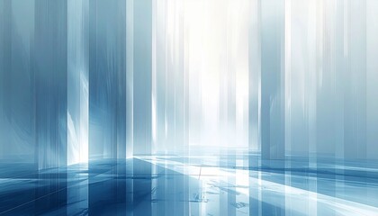 Futuristic Abstract Digital Space with Dynamic Blue and White Light Rays and Geometric Lines, Evoking Modern Technology and Innovation