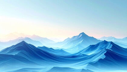 Abstract Blue Mountain Landscape with Serene Peaks and Hues of Ice, Evoking a Sense of Calm and Majestic Wilderness Across a Stylized Horizon