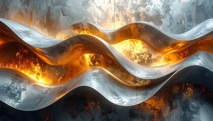 Dynamic Abstract Waves of Contrasting Elements A Fusion of Icy Blues and Fiery Oranges Intertwining in a Powerful, Ethereal Flow