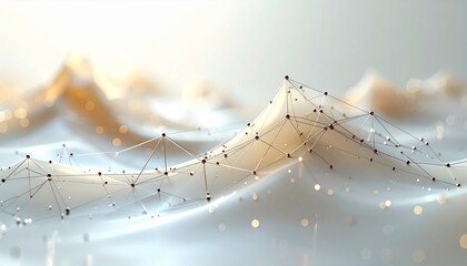 Dynamic abstract digital network structure with glowing nodes and interconnected lines flowing across a subtle, undulating background, symbolizing data transfer and technological connectivity