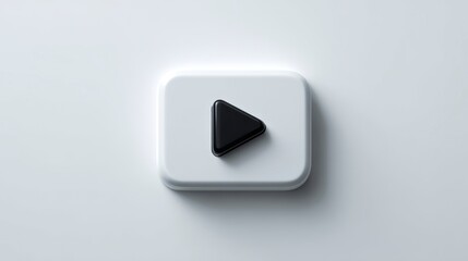 A close-up shot of a white rectangular shape with rounded edges, featuring a glossy black triangle in the center. The surface is smooth and pristine