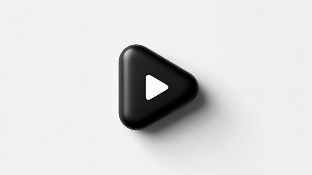 A sleek, 3D-rendered, black triangle with rounded edges, featuring a white play button. It sits on a plain white background, casting a soft shadow