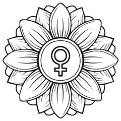 Floral emblem of womanhood featuring female gender symbol in artistic outline design.