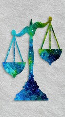 Abstract Justice Scales in Teal and Blue Watercolor Style on Textured Background
