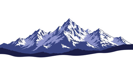 Majestic Snow Capped Blue Mountain Range Vector Illustration Isolated on White