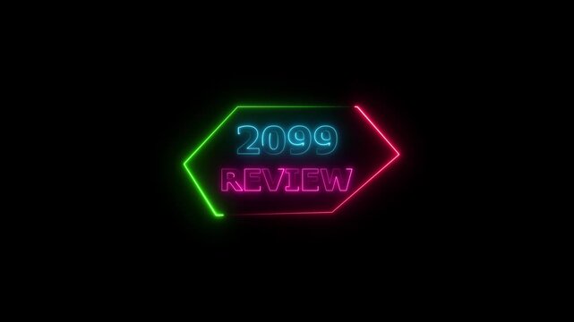 2099 review neon text animation. Business financial management platform background 4k video.
