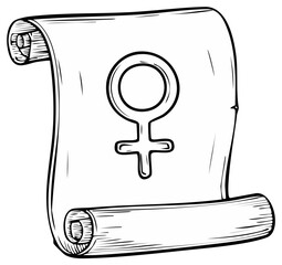Ancient Scroll Unfurls with Feminine Symbol Hand Drawn Sketch Illustration