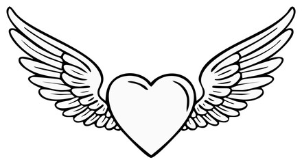 Obraz premium Heart with Wings Symbol for Love, Freedom, and Protection, Monochrome Style