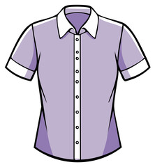 Purple Short Sleeve Dress Shirt With White Collar and Cuffs Apparel Classic Style Clothing Isolated On White Background Vector