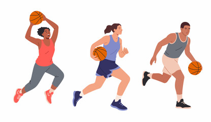 An energetic illustration of basketball players in action, capturing the excitement and athleticism of the game, perfect for sports enthusiasts and team spirit promotion.