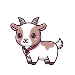 Fototapeta premium A cute cartoon goat stands on white background wearing a red bow (130)