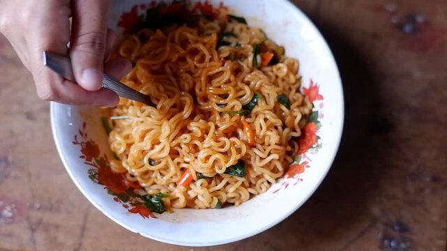 a bowl of fried noodles