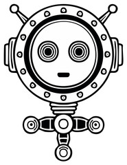 Obraz premium Whimsical Steampunk Robot Character Head and Torso Line Art Illustration