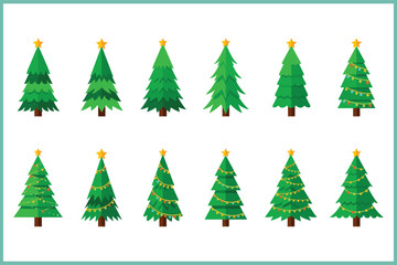 Obraz premium Collection of decorated christmas trees Vector, illustration