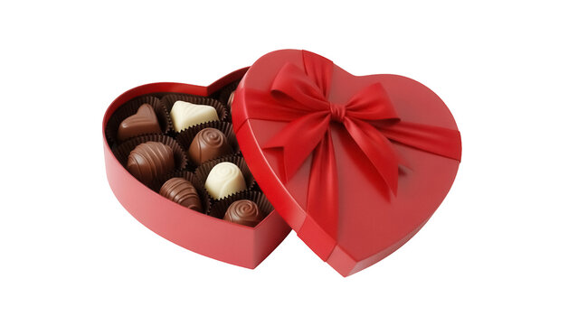 Heart-shaped box of chocolates with red ribbon isolated PNG, assorted sweets for Valentine s Day and romantic gifts