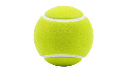 Bright yellow tennis ball PNG isolated on transparent background, sports equipment for recreation and competitive play