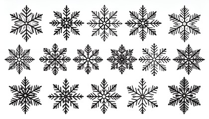 Set of various snowflake designs, perfect for winter and holiday themes.