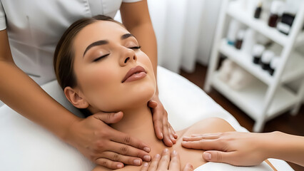 Woman receiving a relaxing neck and shoulder massage in a spa setting relaxation neck massage
